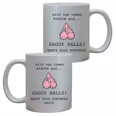 60th Birthday Mug With Age Comes Wisdom Rude Funny Personalised Gift For Him/men • £10.95