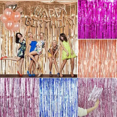 £3.99 • Buy 2M-3M Foil Fringe Tinsel Shimmer Curtain Door Wedding Birthday Party Baby Shower