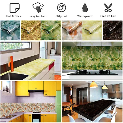 Self Adhesive Peel & Stick Wallpaper Marble PVC Kitchen Countertop 9.84ftx1.97ft • $11.95