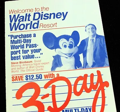 Walt Disney World + EPCOT Admission Brochure 1986 Multi Day Passport Tickets • $12.95