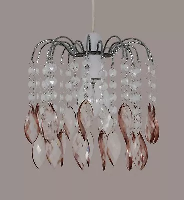 Acrylic Chrome Frame Pera Pendant Blush Light Shade Droplet Chandelier Ceiling • £19.99