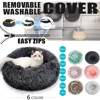 Dog Cat Pet Calming Bed Warm Soft Plush Round Nest Comfy Sleeping Kennel Cave OZ • $12.59