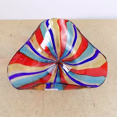 Vetro Artistico Murano Glass Striped Bowl Colorful Art Glass Italy 5.5  Across • $24.79