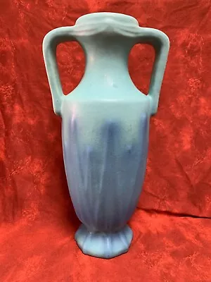 Van Briggle Pottery Two Handle Blue Yucca Leaves Vase 14  • $350