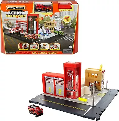 Matchbox Action Drivers Fire Station Rescue Playset With1:64 Light&Sound Effects • $31.56