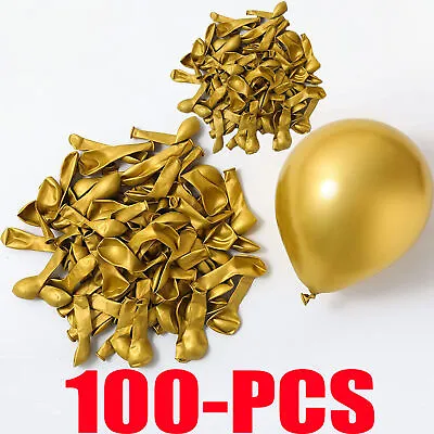 $13.31 • Buy 100PCS 12  Gold Balloons Metallic Chrome Shiny Thicken Latex For Wedding Party