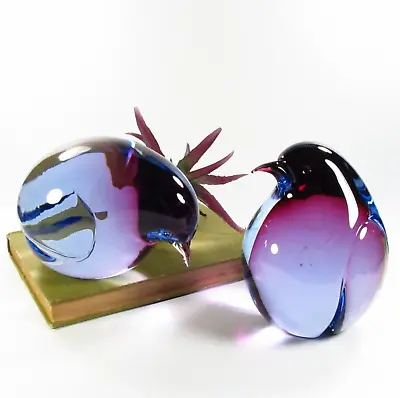 Vintage Murano Purple Glass Birds Penguin Figurines Livio Seguso Art Glass • $295
