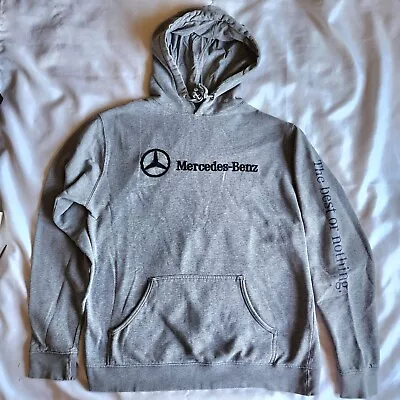 Mercedes-Benz Official Y2K Vintage Gray L Hoodie Pullover Sweater Logo Hooded • $19.95