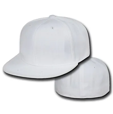 White Fitted Flat Bill Plain Solid Blank Baseball Ball Cap Caps Hat Hats 7 SIZES • $16.95