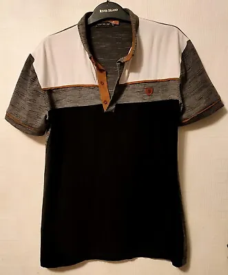 Leif Nelson Designer Label Button Down Tricolor Polo Shirt + Suede Detail M Ln • £39.99