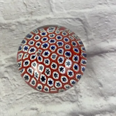 $29.99 • Buy Vintage Millefiori Glass Ball Collectible Paperweight Red Blue Star