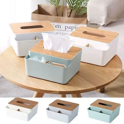$14.42 • Buy Rectangular Bamboo Cover Toilet Paper Box  Countertop