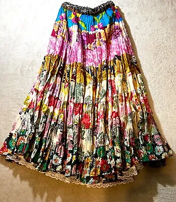 Womens Bila Of Cali Sz M Maxi Skirt Beautiful Floral Colors Made In India • $49.97