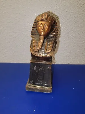 King Tut Bust Statue Figurine Egypt Pharoah Heavy Metal Wood Base Antique Vtg • $132.99