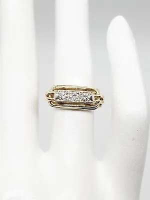 Vintage 1940s 3 Stone .50ct VS H Diamond 14k Yellow Gold 8mm Band Ring 5g • $585