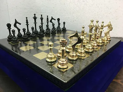 Collectible 100% Brass Vintage Chess Board Game Set 12  With Brass Pieces/coins. • $250