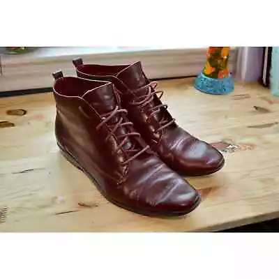 Vintage 80s Burgundy Leather Granny Ankle Boots - Lace-Up Pixie Boots • $45