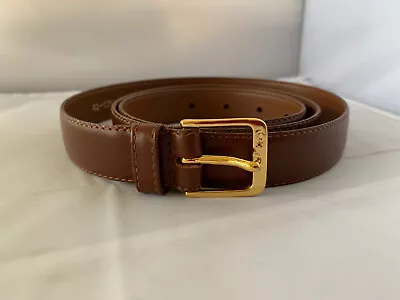 YSL Yves Saint Laurent Brown Leather Belt Brass Buckle Size 42 - L Excel Vintage • $40