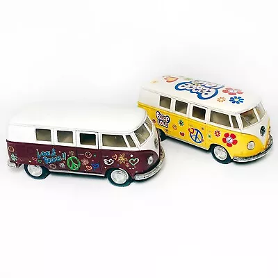 2 VW Bus Models Volkwagon Microbus Diecast Scale Models Kinsmart 1962 Hippie Van • $16