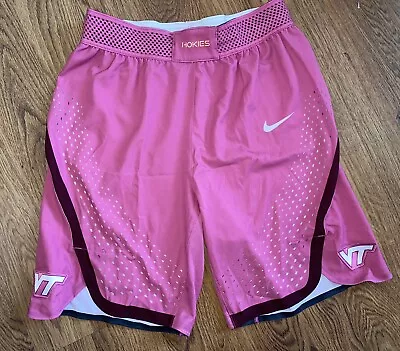 Nike Virginia Tech Hokies Mens Basketball Pink Game Worn Basketball Shorts LT • $99.99