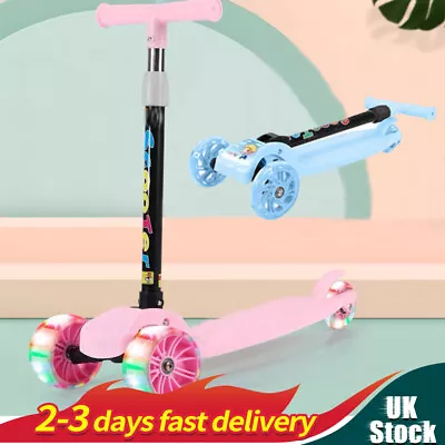 Kids Scooter Flashing LED Light Up Child Kick Adjustable 3 Wheel Push Folding UK • £22.79