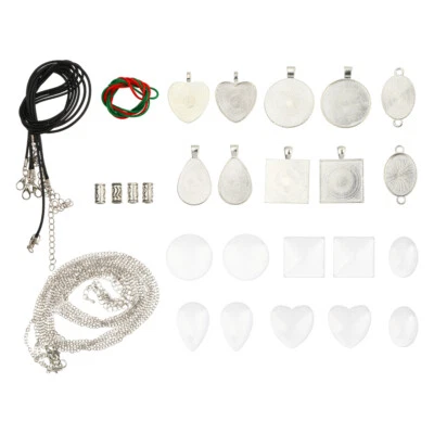 £12.62 • Buy 1 Set Round Bezel Trays Pendant Trays With Glass Cabochons Pendant Blanks