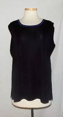 Misook Woman Black W/Dashed Blue Trim Ribbed Acrylic Knit Sleeveless Tank Top 2X • $27