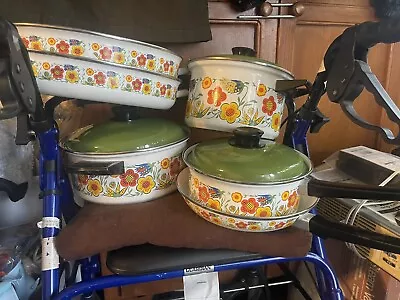 Vintage Enamel 9piece Pot Set • $100
