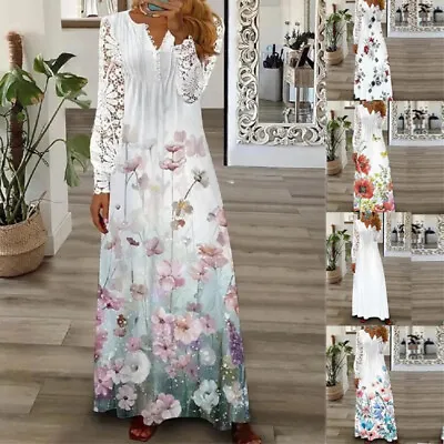 £16.99 • Buy Women Plus Size Holiday Floral Maxi Dress Ladies Casual Lace Boho Dress Sundress