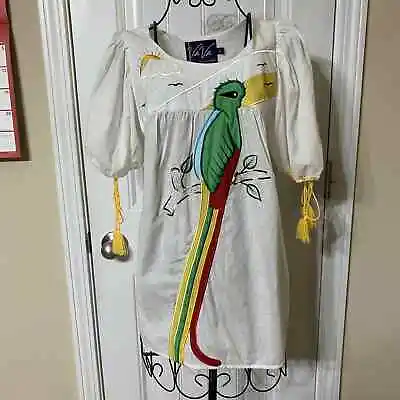 $38 • Buy Va Va By Joy Han White Cotton Colorful Parrot Embroidery Tunic NWT Size Small