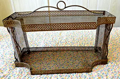 Vintage Bathroom  WALL SHELF Mid Century Gold Metal Mesh 70s 2 Tier Powder Room • $49.95