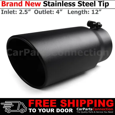 Angled Black 12 Inch Bolt On Exhaust Tip 2.5 In 4 Out Stainless Truck 202734 • $38.49