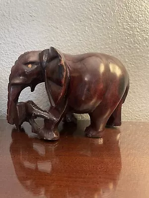 Vintage Solid Wood Hand Carved Large Walking Elephant Figure Beautiful Piece. • $22