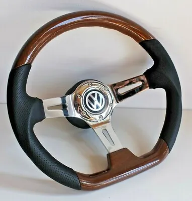Steering Wheel Fits For VW Wood Flat Bottom Sport Golf Mk4 Jetta Passat   98-03 • $206.09