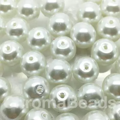 White Glass Pearls - Round Pearl Beads 3mm 4mm 6mm 8mm 10mm 12mm Bridal Wedding • £2.29