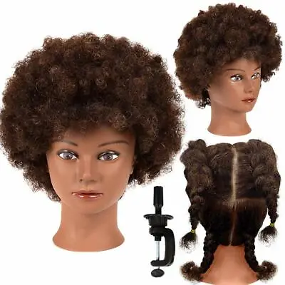 Afro Mannequin Head Human Hair Head Hairdresser African American Training Brown • $50.56