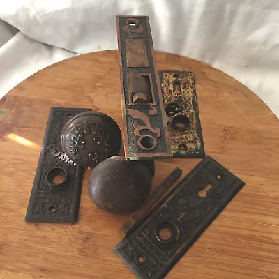 VTG Brass Bronze M.W. Co Pat. Jail C 1894 Mortise Lock 3 Face Plates Knobs Key • $100