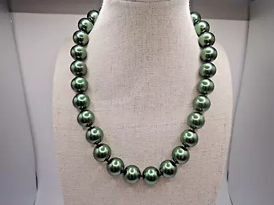 Vintage Green Plastic Bead Necklace With Ribbon Tie 1980s • $23