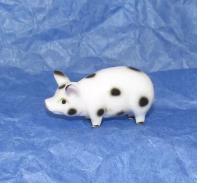 Vintage BUG HOUSE Miniature Porcelain Figurine PIG White W/ Black Spots ¾  X 1½  • $9.95