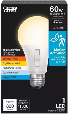 LED Motion Sensor Light Bulb A19 60W Equivalent 5CCT Non-Dimmable E26 Medium • $14.88