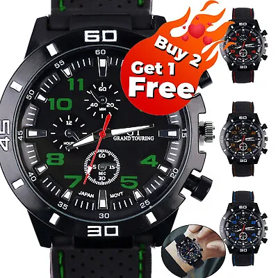 Men’s Military Watch Leather Date Quartz Analog Army Casual Dress Wrist Watches • £3.98