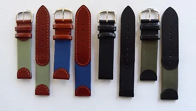 Leather And Fabric Military Style Watch Strap - Black / Blue Or Green 18 & 20mm • £4.99