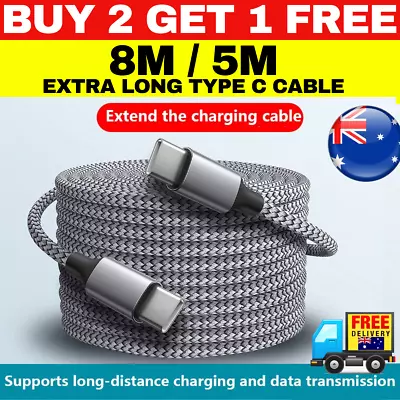 Fast 5M 8M Long Type C To Type C Cable Male To Male Charging USB C Data • $17.95