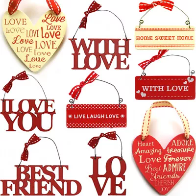 LOVE HANGING Cut Out Word Christmas Gift Tag Heart Hanger Wood Plaque Home Décor • £2.90