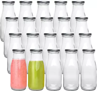 12 Oz Glass Bottles Clear Glass Milk Bottles With Silver Metal Airtight Lids V • $33.20
