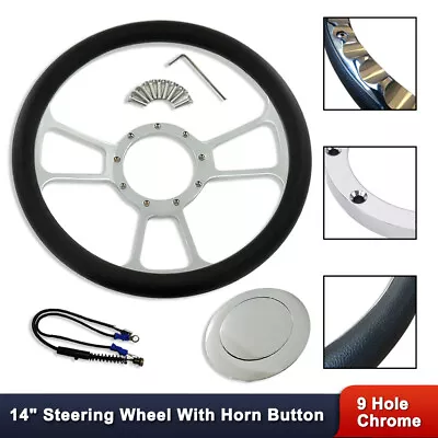 GM 14  Split Tri Spoke Steering Wheel 9 Holes W/ Chrome Smooth Horn Button • $127.68