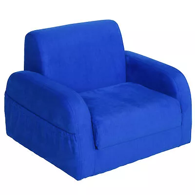 HOMCOM 2 In 1 Kids Sofa Armchair Chair Fold Out Lounger Toddler 3-4 Years Blue • £48.95