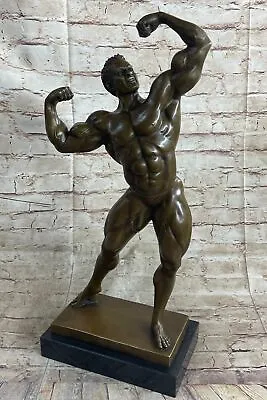 Bodybuilder Muscle Iron Man Athlete Bronze Statue Sculpture Trophy 21  X 10  • $224.50