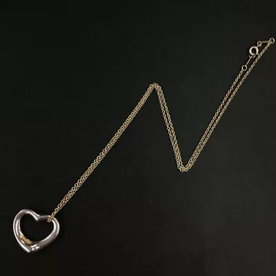 TIFFANY&CO. Silver 925 Elsa Peretti Open Heart Pendant Necklace/5Y0253 • $1