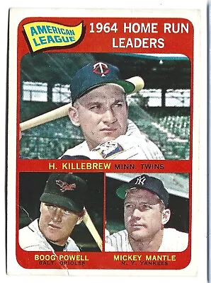 1965 Topps 3 Boog Powell Harmon Killebrew Mickey Mantle 1964 AL Home Run Leaders • $20